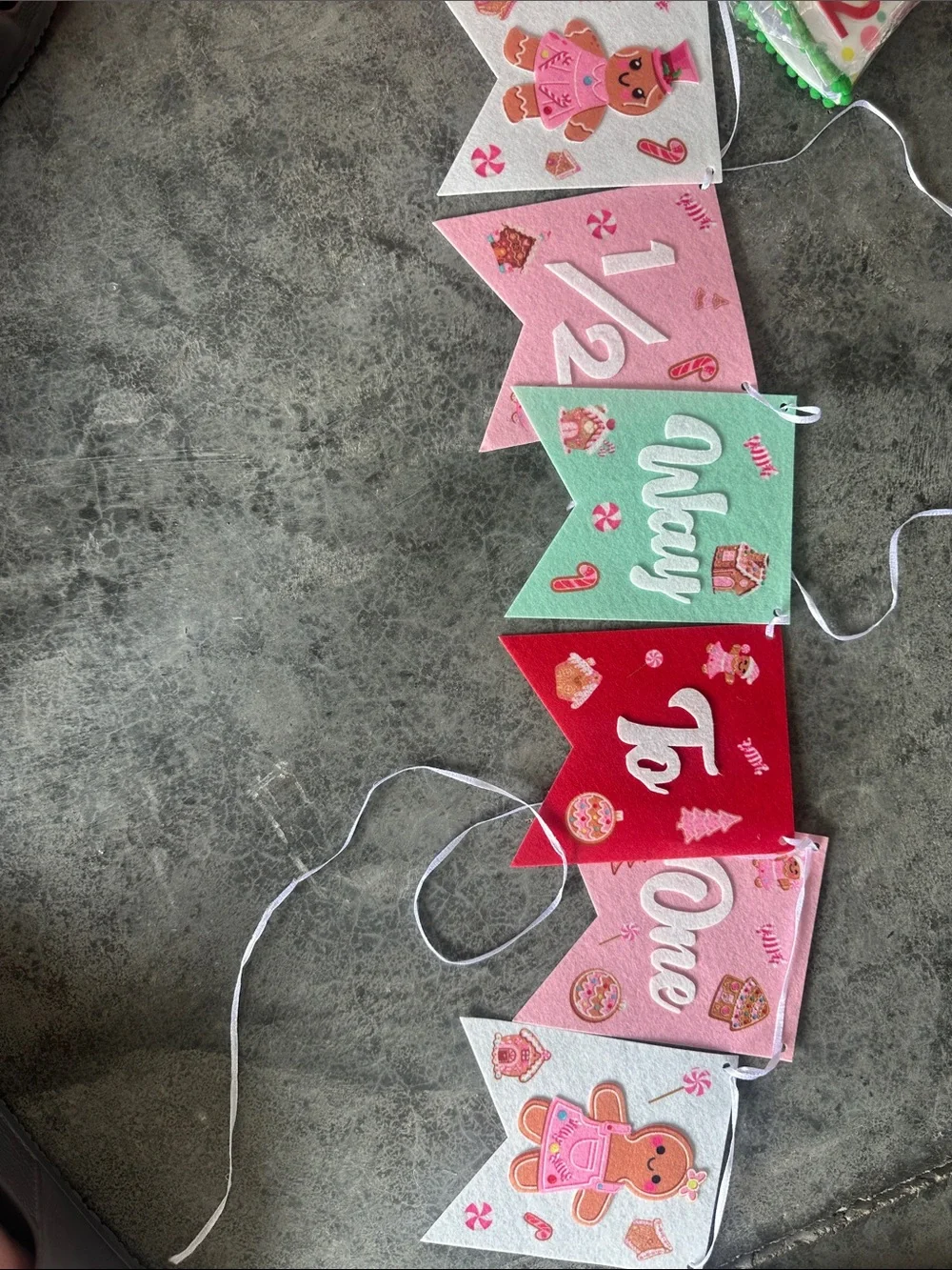 Gingerbread 1/2 Birthday Party Hat, Crib and Banner Set - Pink, Red & Green